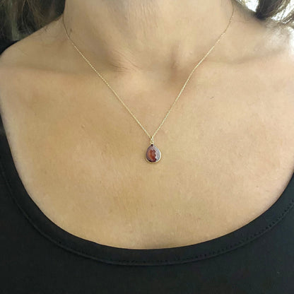 14K Solid Gold January Birthstone Necklace , Dainty CZ Garnet Necklace, Gift For Her, Birthday Gift, Xmas Gifts ,
