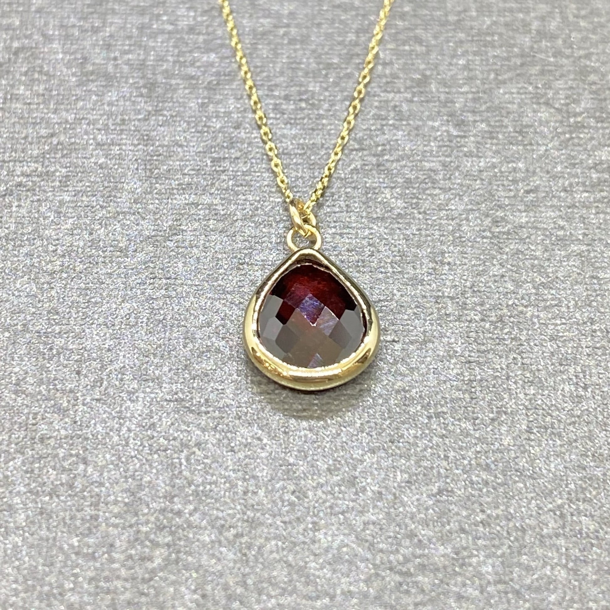 14K Solid Gold January Birthstone Necklace , Dainty CZ Garnet Necklace, Gifts For Her, Birthday Christmas Gift ,Bezel Necklace Gold