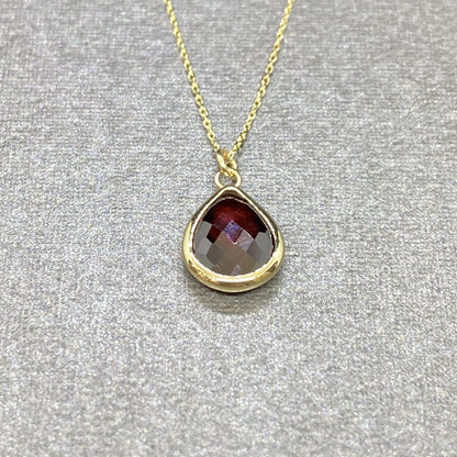 14K Solid Gold January Birthstone Necklace , Dainty CZ Garnet Necklace, Gifts For Her, Birthday Christmas Gift ,Bezel Necklace Gold
