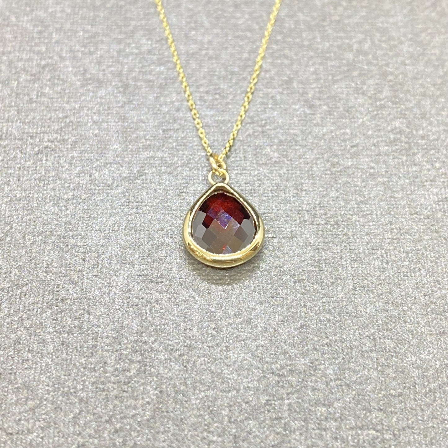 14K Solid Gold January Birthstone Necklace , Dainty CZ Garnet Necklace, Gifts For Her, Birthday Christmas Gift ,Bezel Necklace Gold