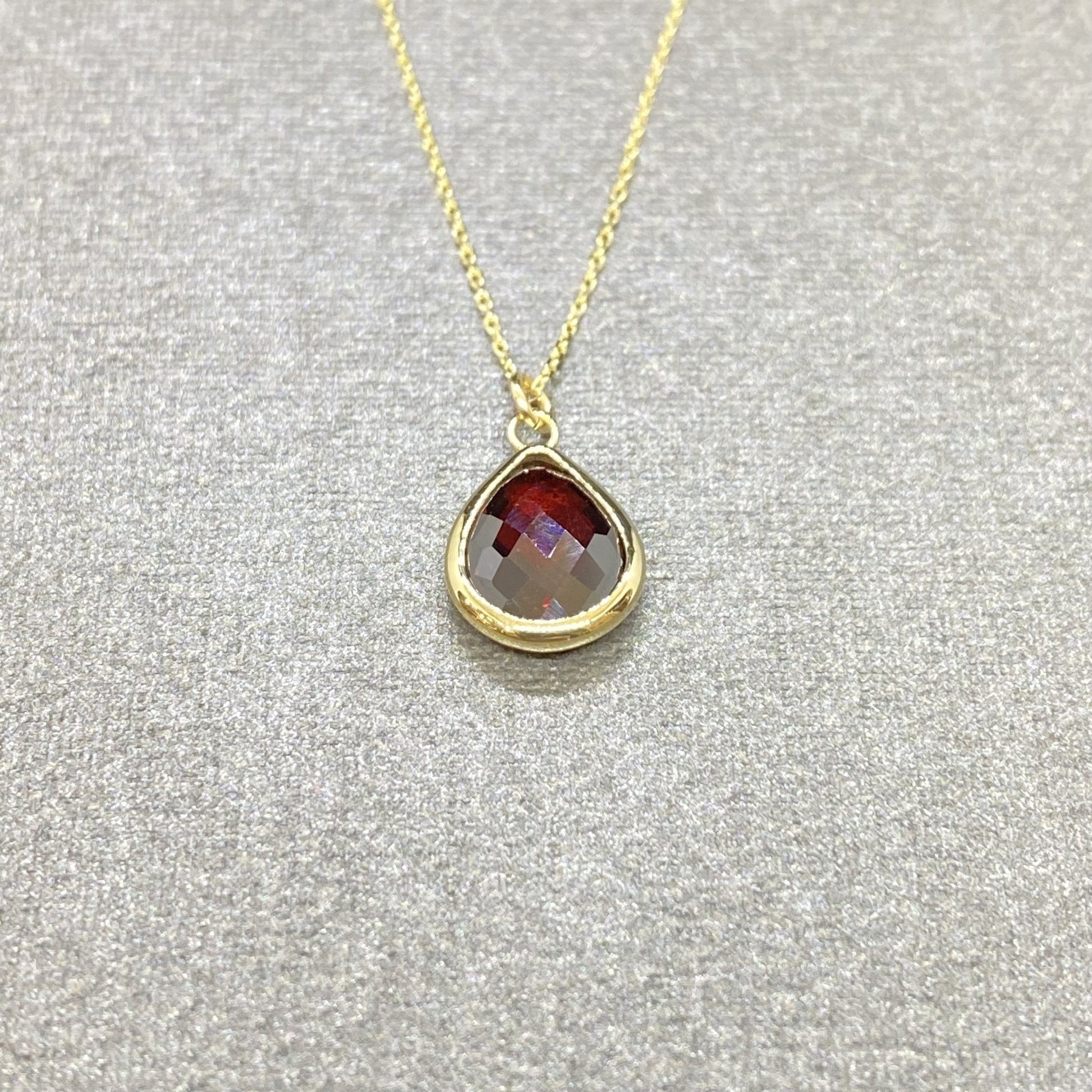 14K Solid Gold January Birthstone Necklace , Dainty CZ Garnet Necklace, Gifts For Her, Birthday Christmas Gift ,Bezel Necklace Gold