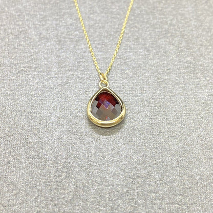 14K Solid Gold January Birthstone Necklace , Dainty CZ Garnet Necklace, Gifts For Her, Birthday Christmas Gift ,Bezel Necklace Gold