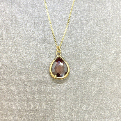 14K Solid Gold January Birthstone Necklace , Dainty CZ Garnet Necklace, Gifts For Her, Birthday Christmas Gift ,Bezel Necklace Gold
