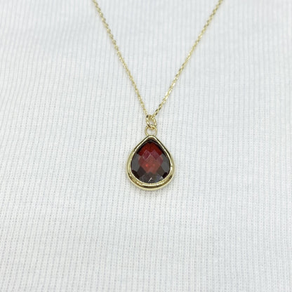 14K Solid Gold January Birthstone Necklace , Dainty CZ Garnet Necklace, Gifts For Her, Birthday Christmas Gift ,Bezel Necklace Gold