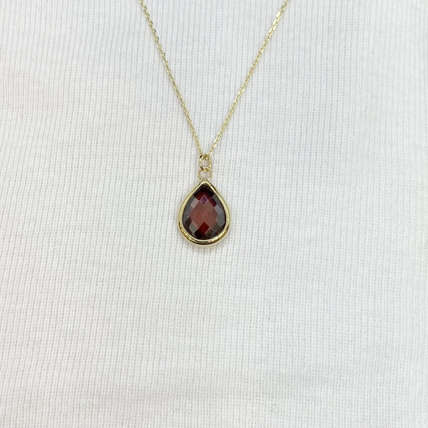 14K Solid Gold January Birthstone Necklace , Dainty CZ Garnet Necklace, Gifts For Her, Birthday Christmas Gift ,Bezel Necklace Gold