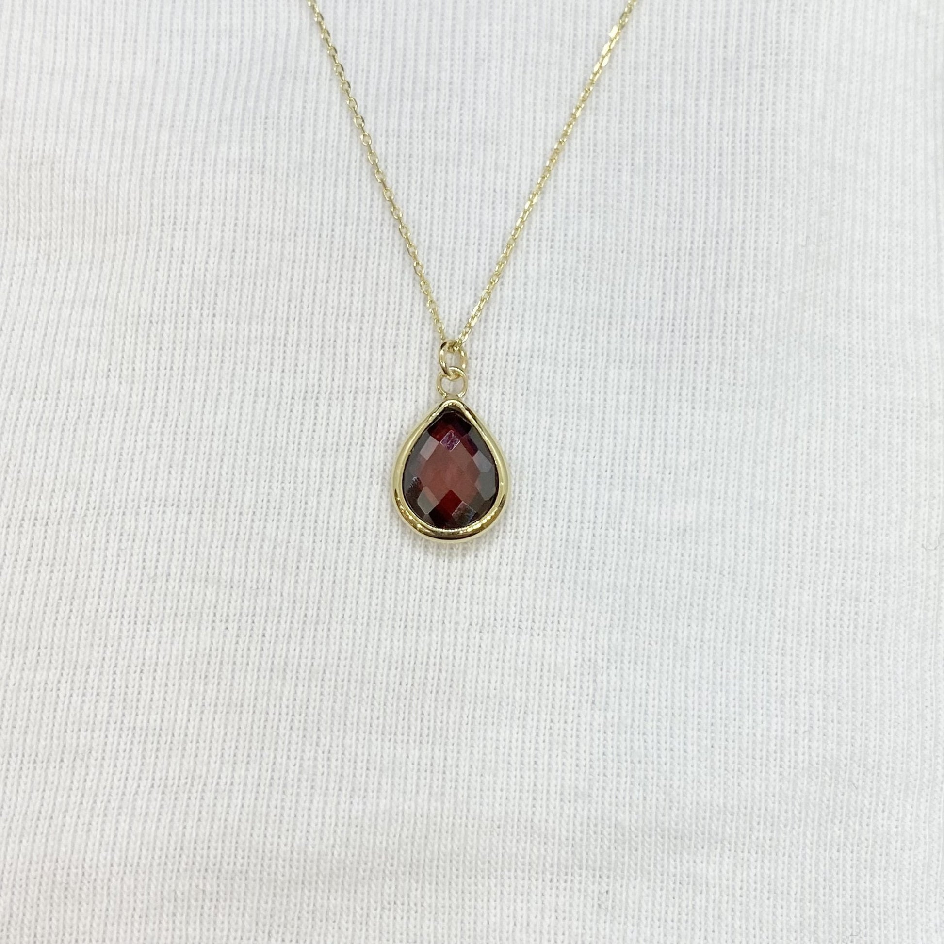 14K Solid Gold January Birthstone Necklace , Dainty CZ Garnet Necklace, Gifts For Her, Birthday Christmas Gift ,Bezel Necklace Gold