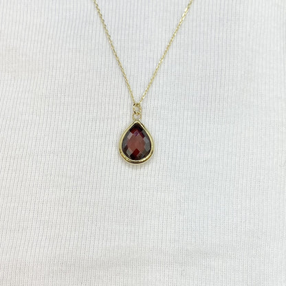 14K Solid Gold January Birthstone Necklace , Dainty CZ Garnet Necklace, Gifts For Her, Birthday Christmas Gift ,Bezel Necklace Gold