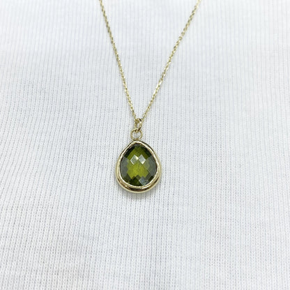 14K Solid Gold Peridot Birthstone Necklace, Charm Necklace, Boho Necklace, Peridot Necklace, August Birthstone, Gift for her