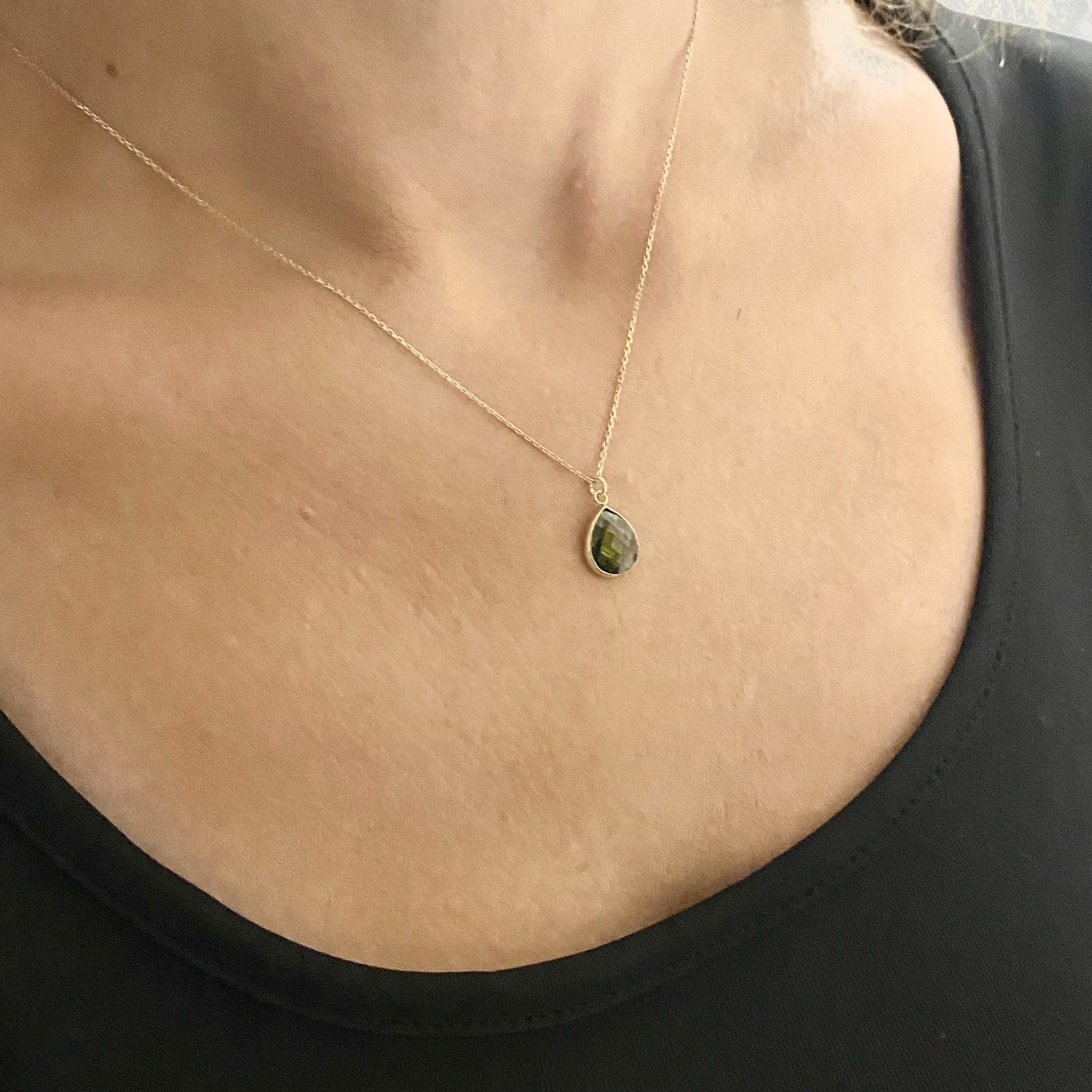 14K Solid Gold Peridot Birthstone Necklace, Charm Necklace, Boho Necklace, Peridot Necklace, August Birthstone,Mother's Day Gift