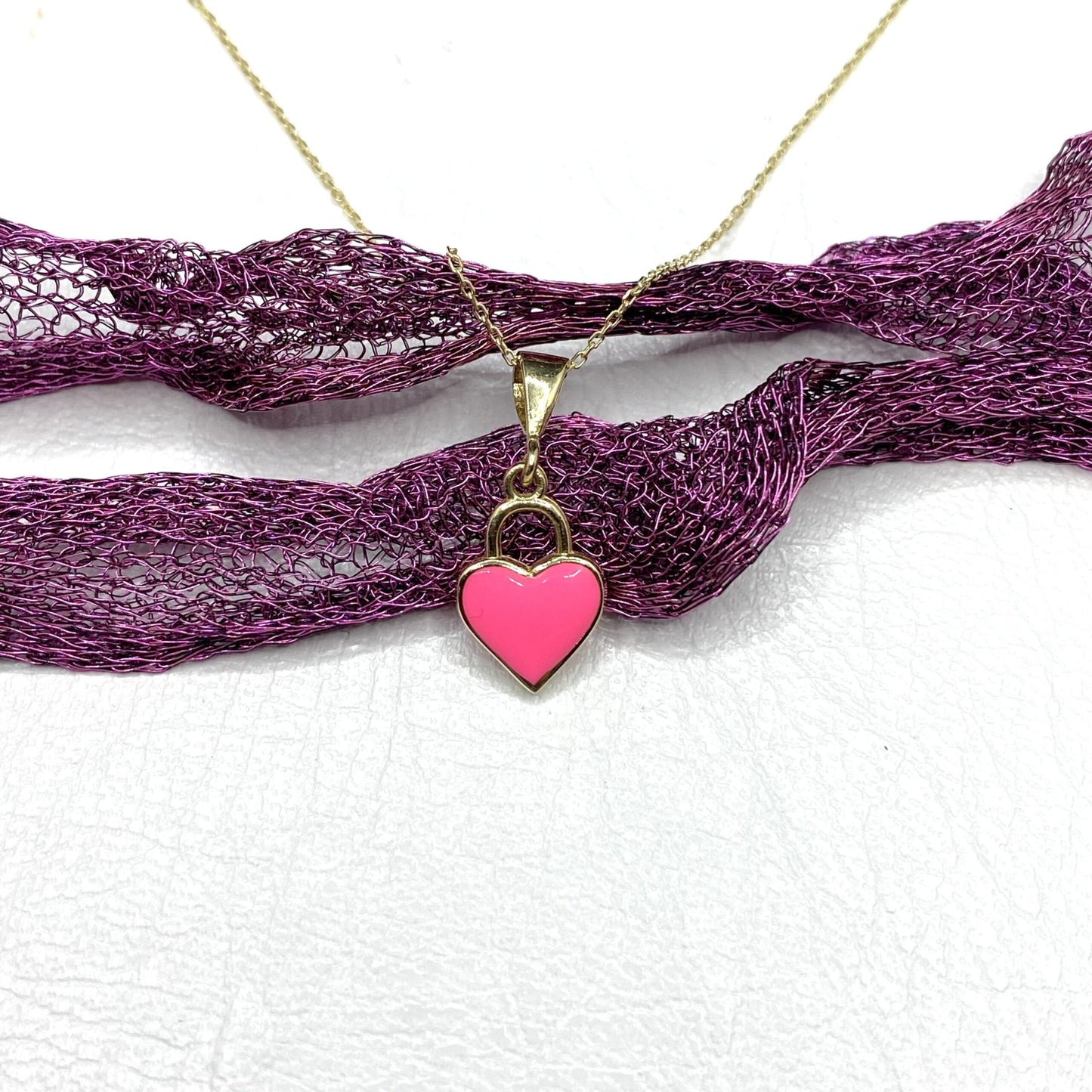 14K Solid Gold Pink Heart Necklace for Women , Gold Heart Pendant , Dainty Charm Pink Heart , Birthday Gifts, Christmas Gift for her