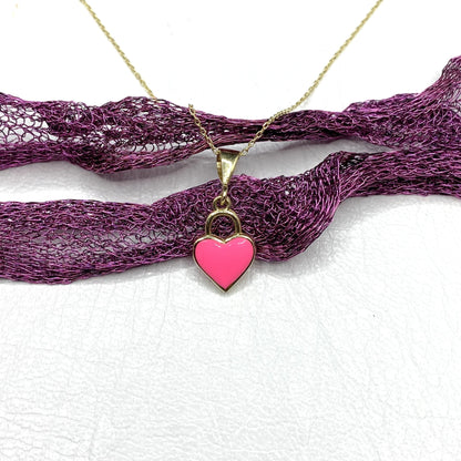 14K Solid Gold Pink Heart Necklace for Women , Gold Heart Pendant , Dainty Charm Pink Heart , Birthday Gifts, Christmas Gift for her