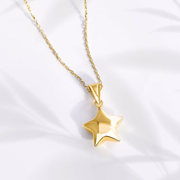 14K Solid Gold Puff Star Necklace for Women , Best Birthday Gift , Dainty Star Necklace , Star Jewelry , Star Pendant ,Choker Necklace