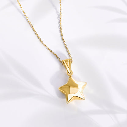 14K Solid Gold Puff Star Necklace for Women , Best Birthday Gift , Dainty Star Necklace , Star Jewelry , Star Pendant ,Choker Necklace