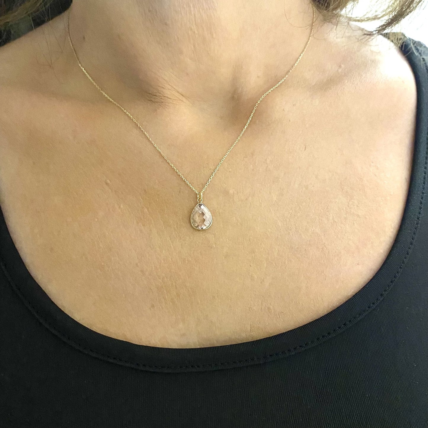 14K Solid Gold Quartz Birthstone Necklace for Women, Quartz Necklace Gold, October Birthstone Pendant, Gift for Her ,Gift for mom