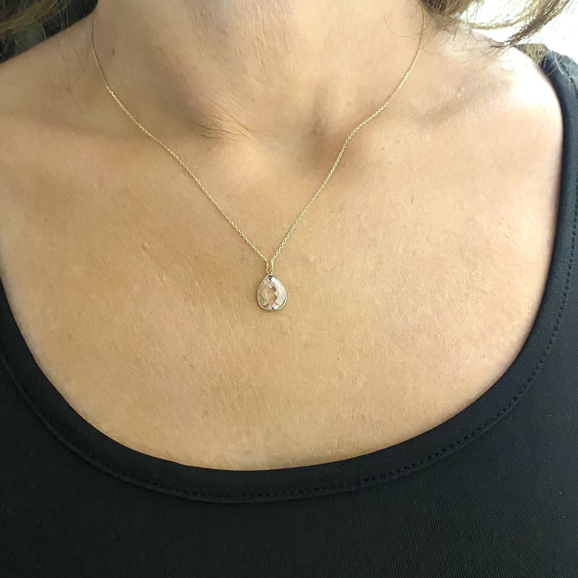 14K Solid Gold Quartz Birthstone Necklace for Women, Quartz Necklace Gold, October Birthstone Pendant, Gift for Her ,Gift for mom