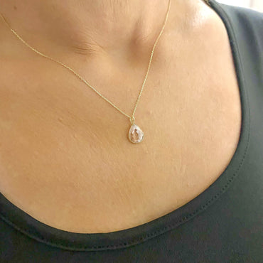 14K Solid Gold Quartz Birthstone Necklace for Women, Quartz Necklace Gold, October Birthstone Pendant, Gift for Her , Gift for mom