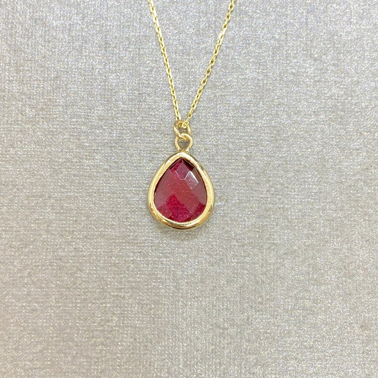 14K Solid Gold Ruby Birthstone Necklace, Delicate Necklace, Bezel Necklace, Ruby Necklace, July Birthstone, Mother's Day gift,Xmas Gift