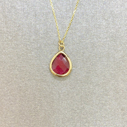 14K Solid Gold Ruby Birthstone Necklace, Delicate Necklace, Bezel Necklace, Ruby Necklace, July Birthstone, Mother's Day gift,Xmas Gift
