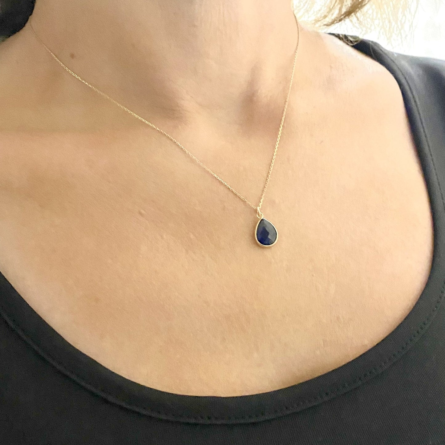 14K Solid Gold Sapphire Birthstone Necklace for Women, Dainty Necklace Gold, Sapphire Necklace, September Birthstone, Gift for Her