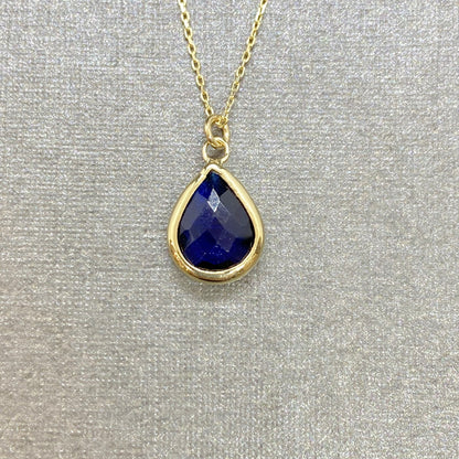14K Solid Gold Sapphire Birthstone Necklace for Women, Dainty Necklace Gold, Sapphire Necklace, September Birthstone, Gift for Mom