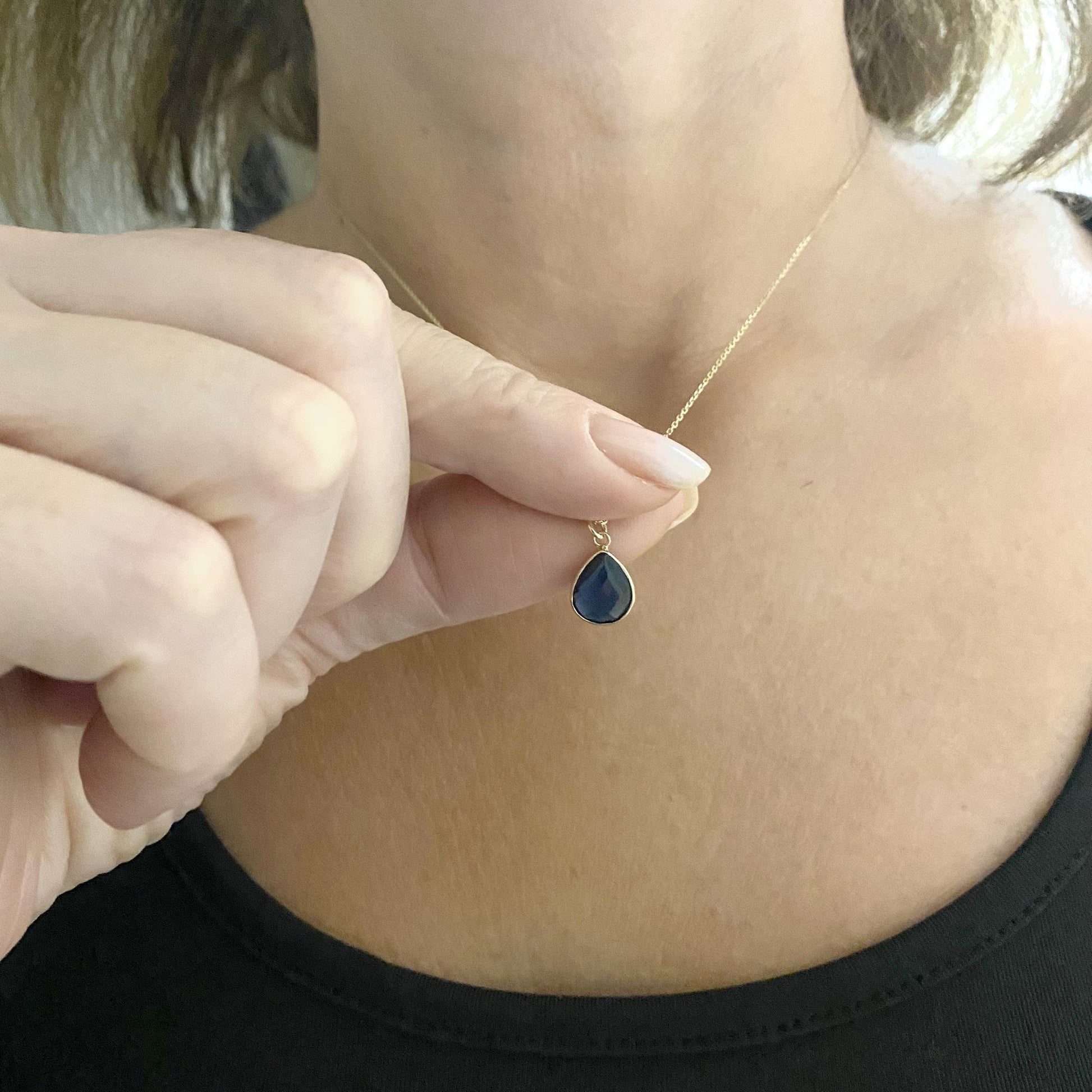 14K Solid Gold Sapphire Birthstone Necklace for Women, Dainty Necklace Gold, Sapphire Necklace, September Birthstone, Gift for mom