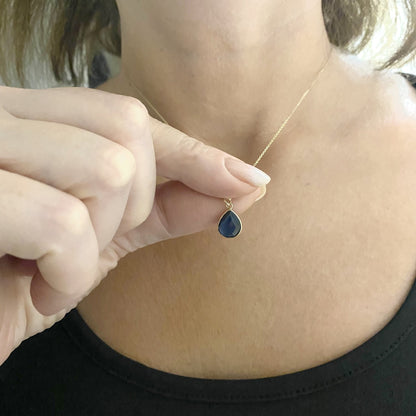 14K Solid Gold Sapphire Birthstone Necklace for Women, Dainty Necklace Gold, Sapphire Necklace, September Birthstone, Gift for mom
