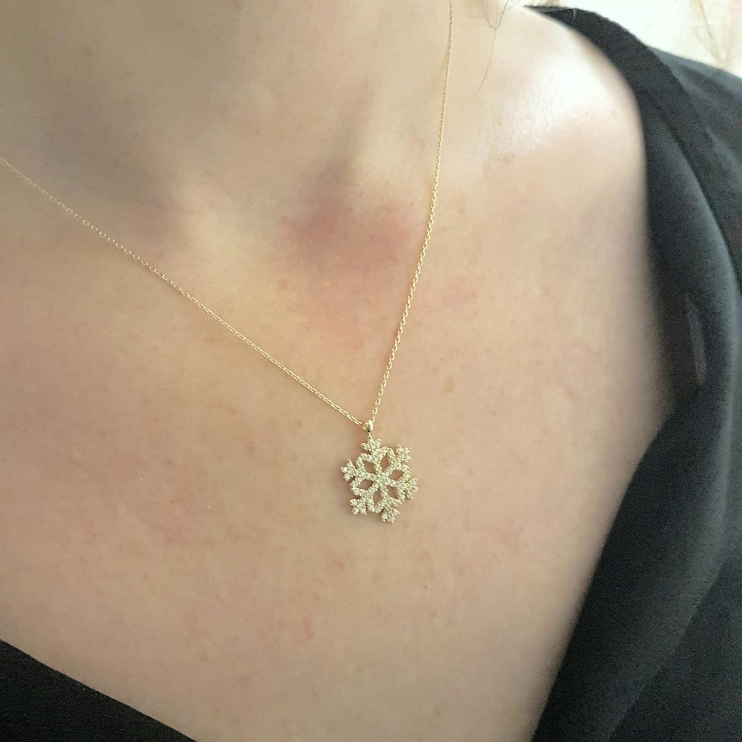 14K Solid Gold Snowflake Pendant Necklace for Women Necklace Charm dainty birthday gift