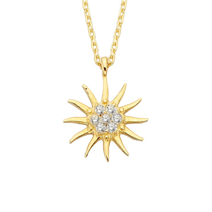 14K Solid Gold Sun Pendant Necklace for Women | CZ Tiny Dainty Charm Trendy jewelry | The best way to say You are my sun shine for her girlfriend mom Birtdhay