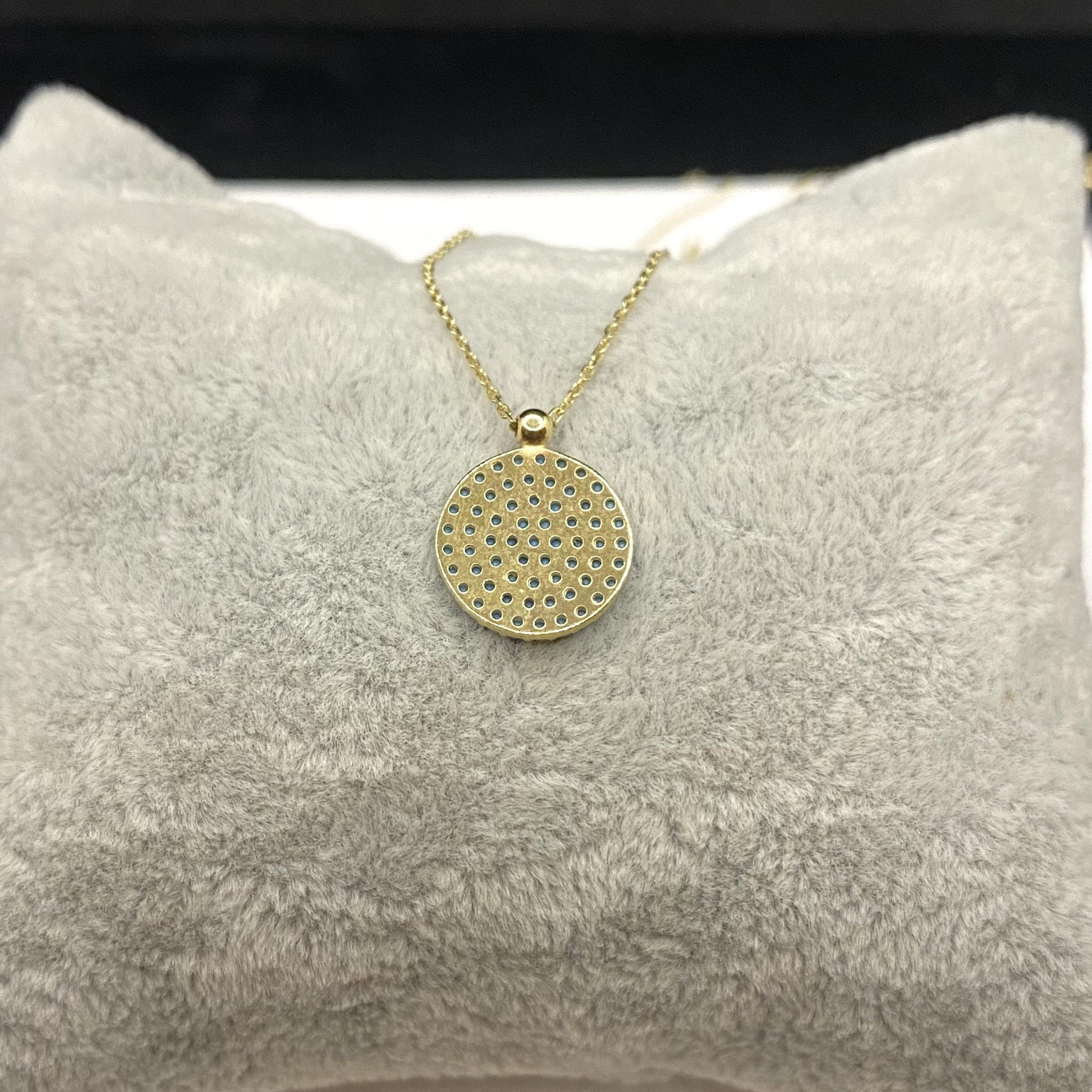 14K Solid Gold Turquoise Necklace for Women , Round Pave Turquoise Pendant , December Birthstone Necklace ,Christmas Birthday gift for her