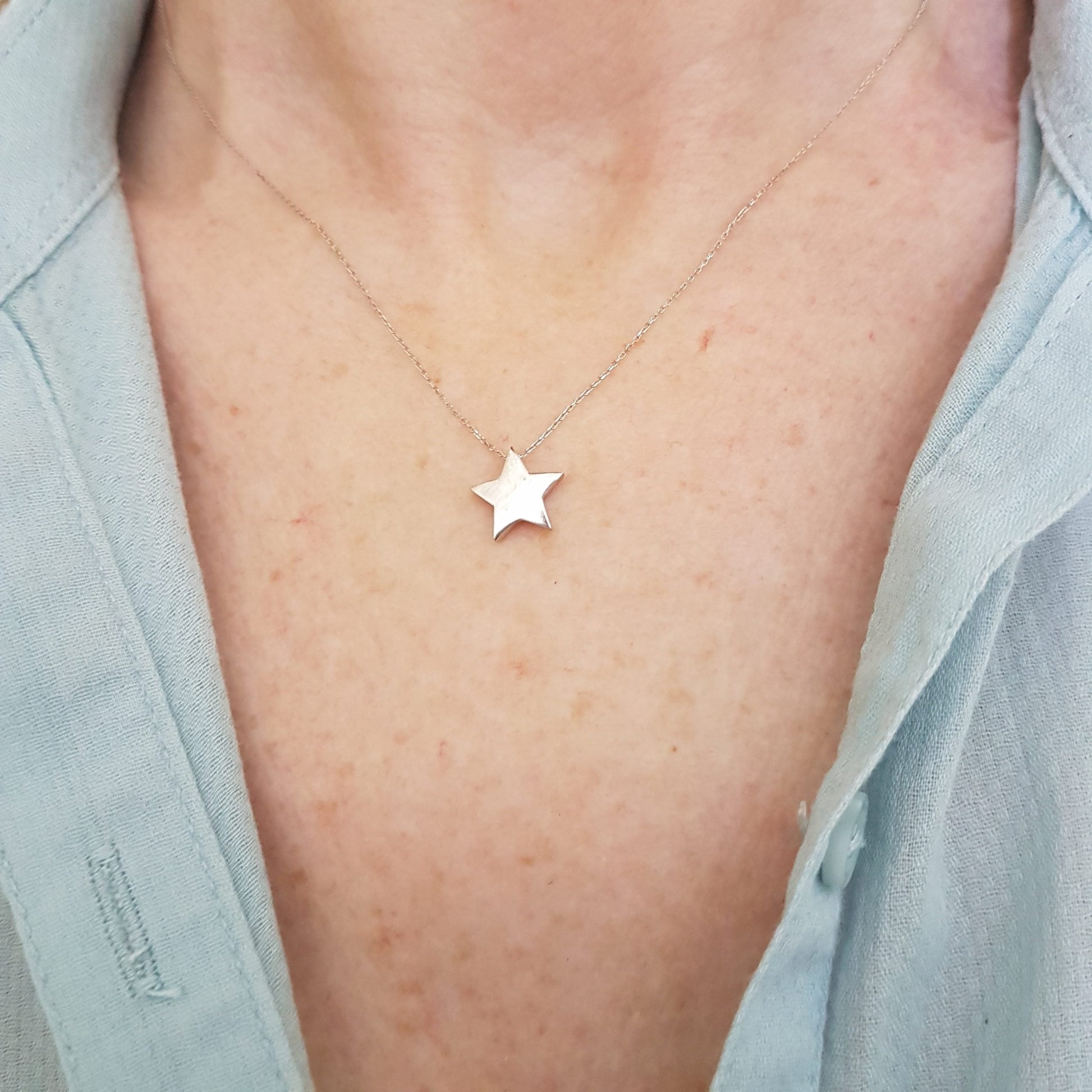 14K Real Solid Gold Star Pendant Necklace Cute Tiny Dainty Charm Delicate Trendy for Women Jewelry Girlfriend mom Best Birthday Gift