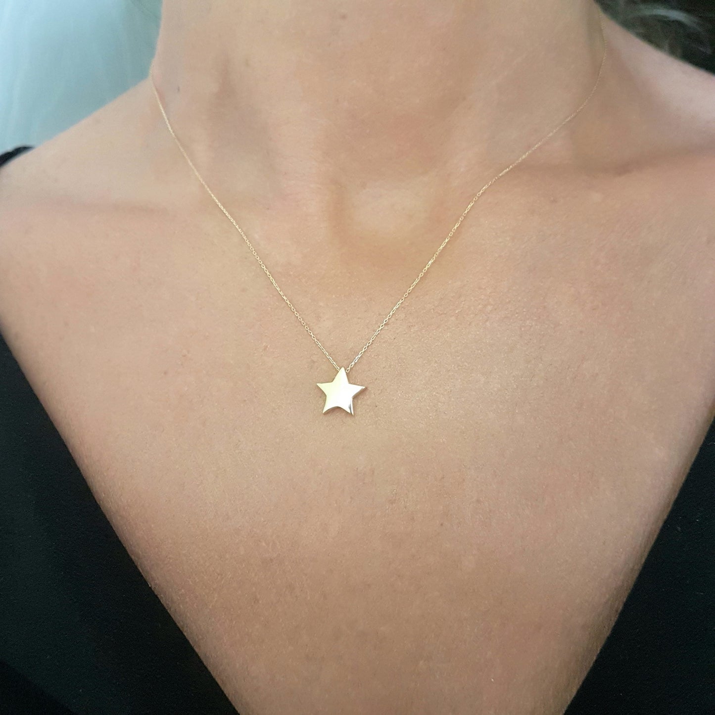 14K Real Solid Gold Star Pendant Necklace Cute Tiny Dainty Charm Delicate Trendy for Women Jewelry Girlfriend mom Best Birthday Gift