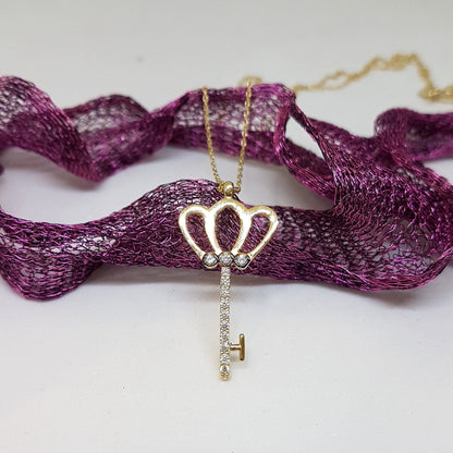 14K Real Solid Gold Key Design with Zirconia Stones Cute Charm Elegant Dainty Delicate Pendant Necklace best birthday gift for Women Jewelry girlfriend Unlock My Heart