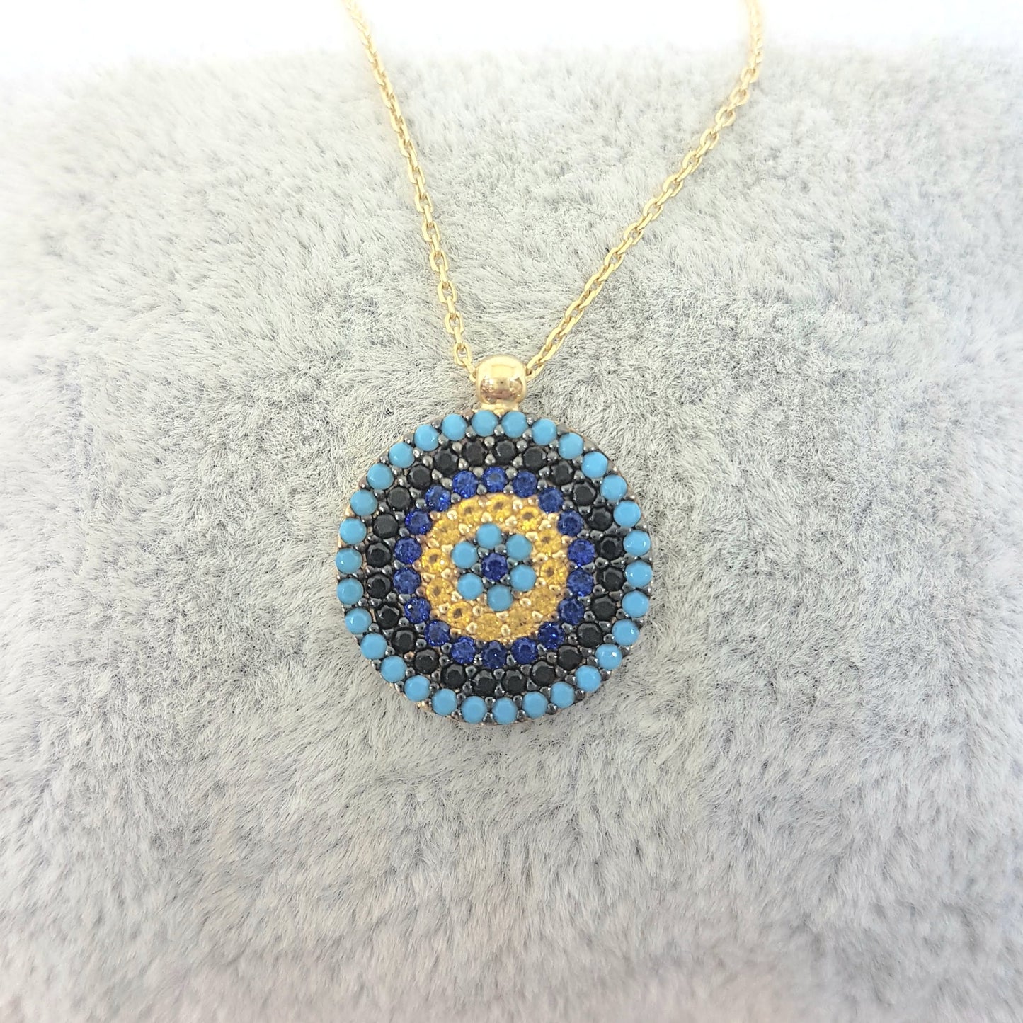14K Real Gold Round Circle Evil Eye Design with Zirconia Stones Charm Dainty Elegant Delicate Trendy Pendant Necklace best birthday gift for women jewelry girlfriend mom sun sunflower turquoise