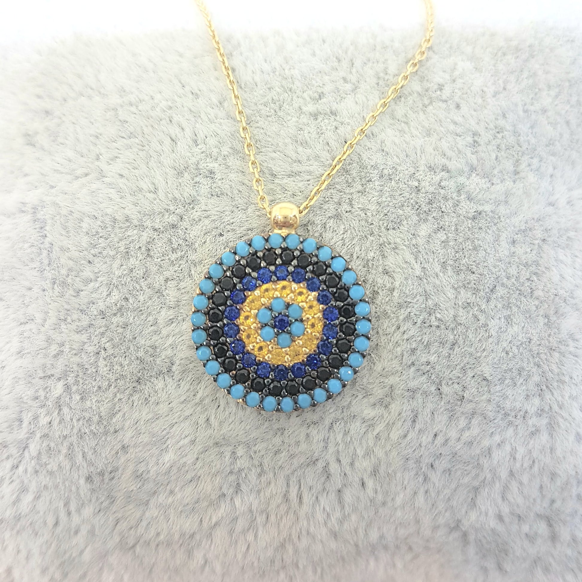 14K Real Gold Round Circle Evil Eye Design with Zirconia Stones Charm Dainty Elegant Delicate Trendy Pendant Necklace best birthday gift for women jewelry girlfriend mom sun sunflower turquoise