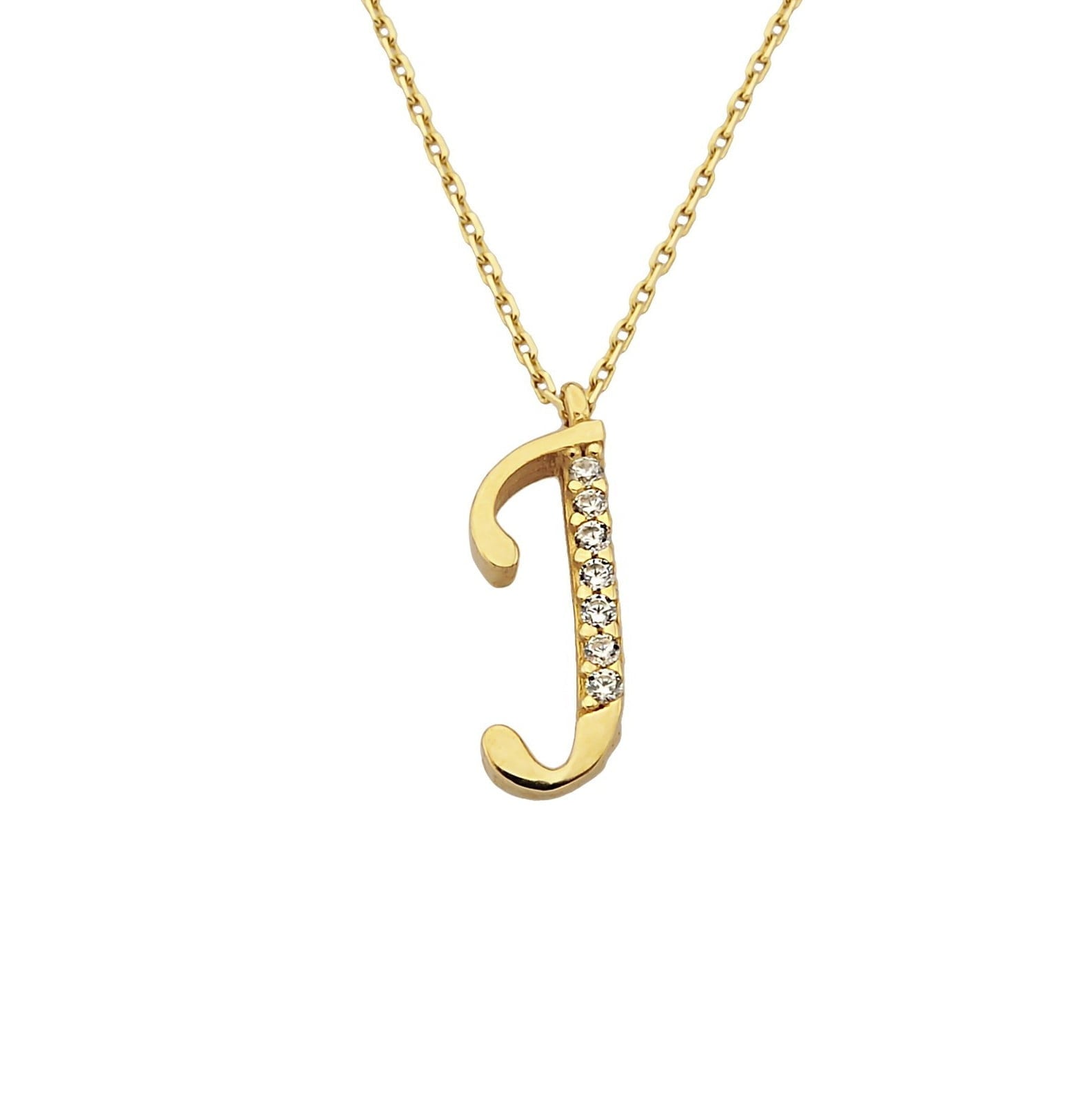 14K Solid gold CZ initial necklace for women , gift for her