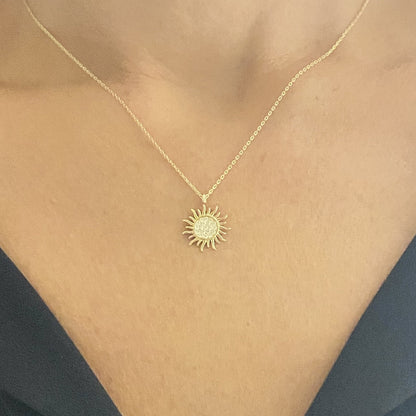 14K Solid gold Sun Pendant Necklace for Women , Sun Necklace Gold , Sun Pendant Gold , Sunshine Necklace , Sun Jewelry , gift for her