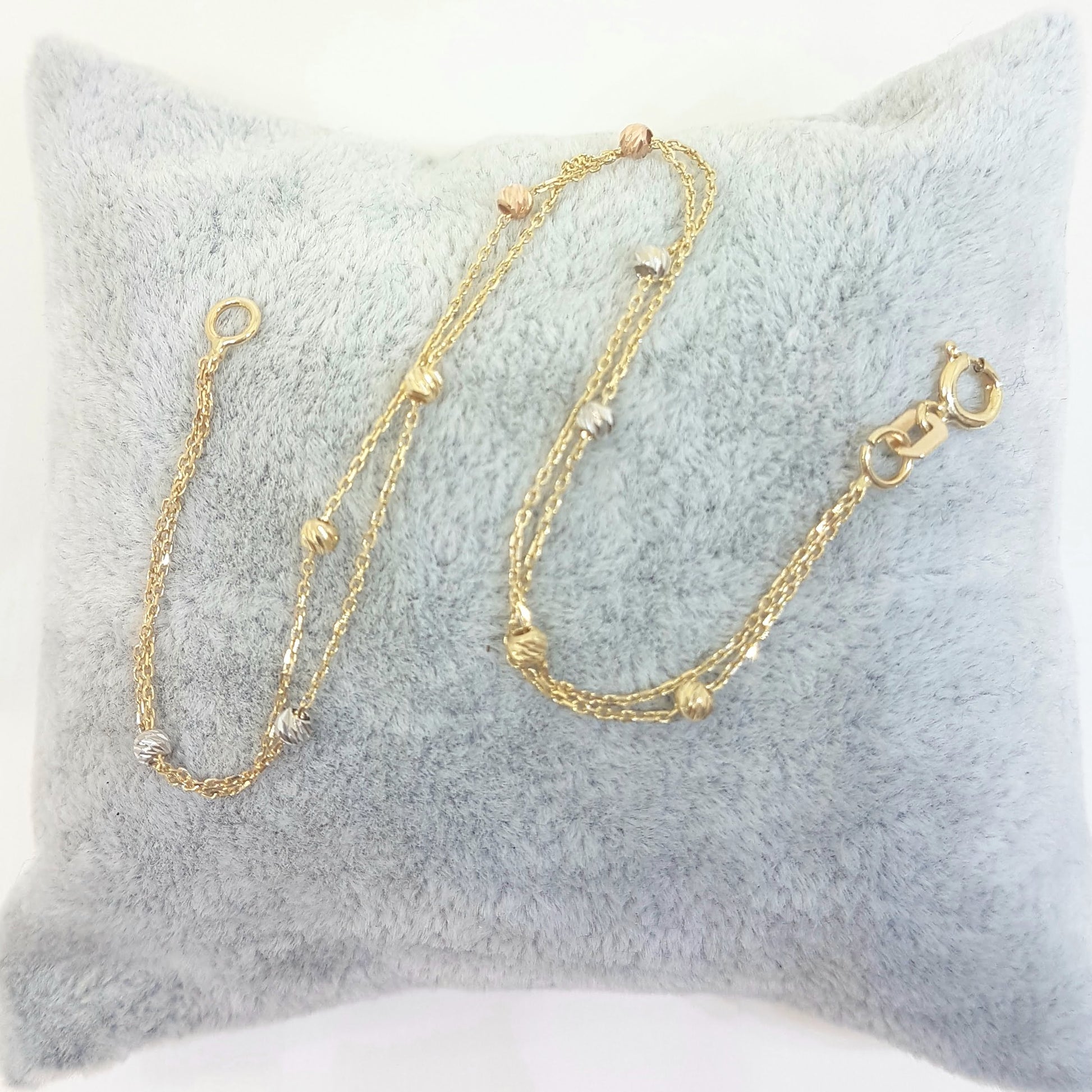 Two Rows Chain Beaded Italian Balls Charm Initial Dainty Delicate Trendy Tiny Cute Handmade Bracelet birthday gift Women Jewelry girlfriend 14K Real Solid Gold