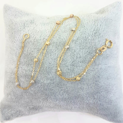 Two Rows Chain Beaded Italian Balls Charm Initial Dainty Delicate Trendy Tiny Cute Handmade Bracelet birthday gift Women Jewelry girlfriend 14K Real Solid Gold