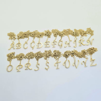 CZ Letter Necklace , CZ initial Necklace , 14K Solid Gold CZ Micro Pave Alphabet Letter Initial Charm Necklace for Women , Birthday Gift