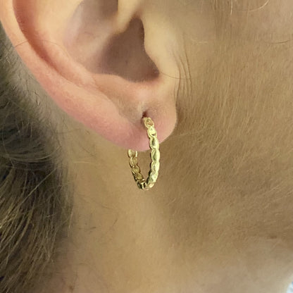 14K real solid gold Dainty Hoop Earrings , 14K Solid Gold Minimalist Boho Hoop Earrings for Women , Gifts for Her , Textured Hoop Earrings