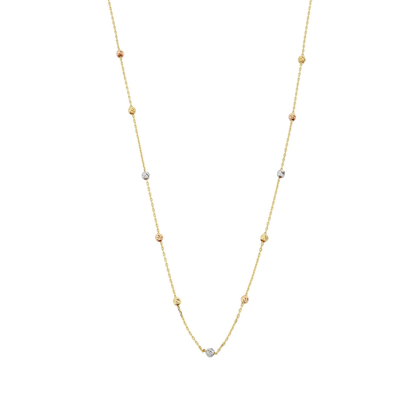 14K Real Solid Gold Chain Beaded Italian Balls Necklace for Women