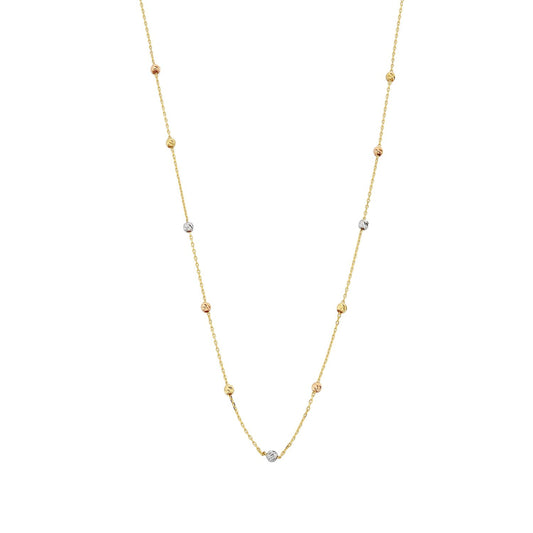 14K Real Solid Gold Chain Beaded Italian Balls Necklace for Women