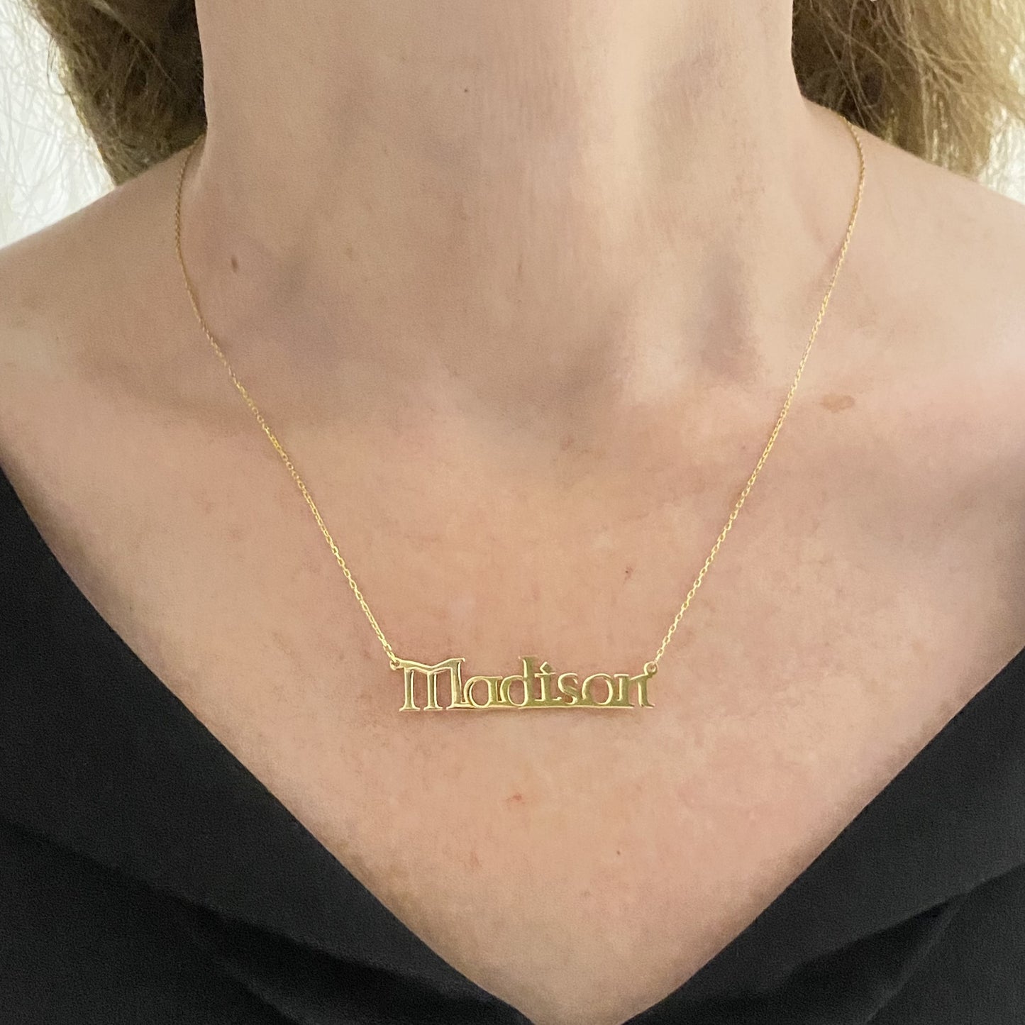 14K Solid Gold Celtic Font Custom Name Necklace
