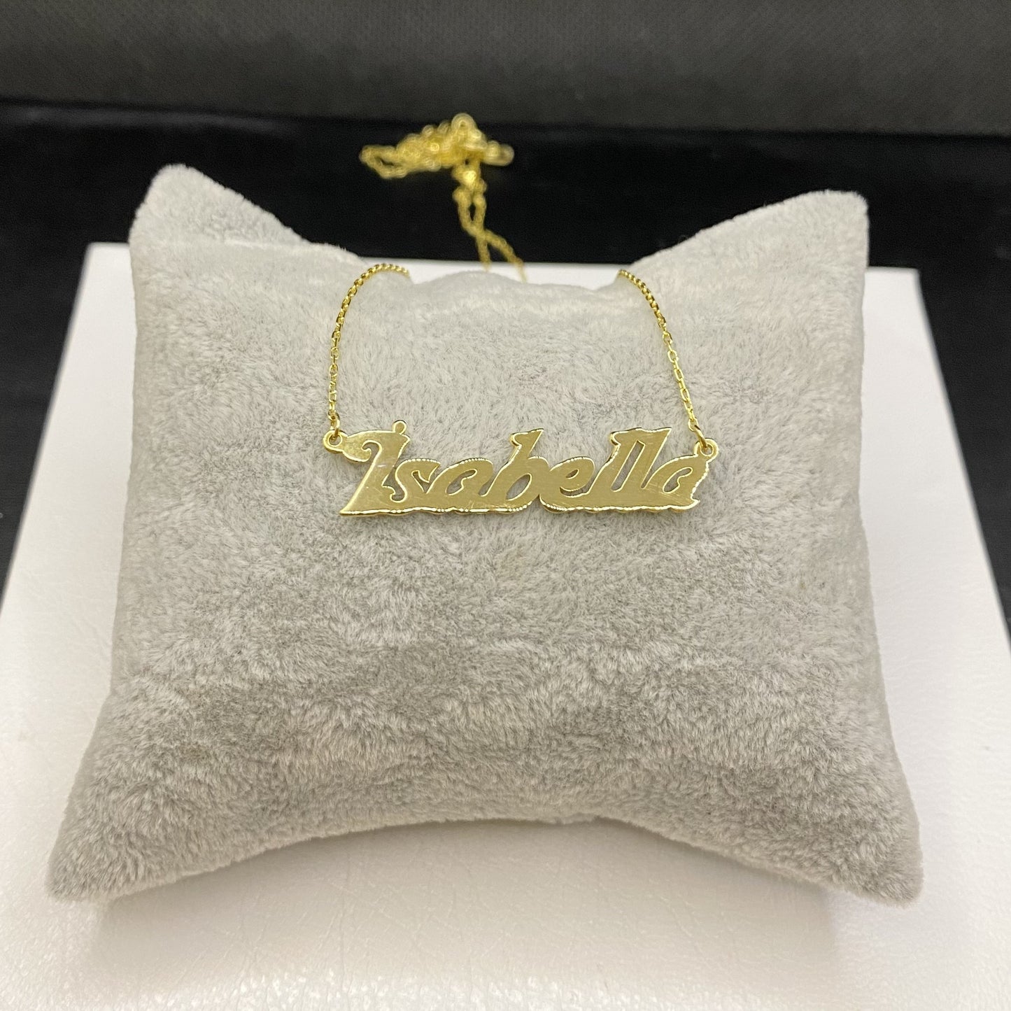 14K Solid Gold Bold Custom Name Necklace with Optional Laser Lines