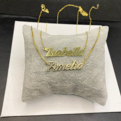 14K Solid Gold Bold Custom Name Necklace with Optional Laser Lines