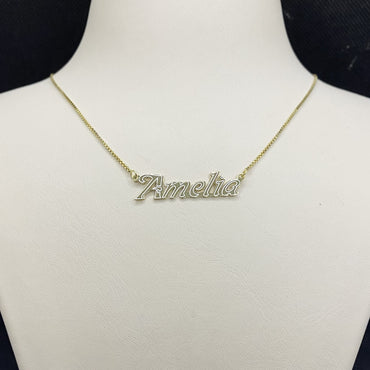 14K Solid Gold Bold Custom Name Necklace with Optional Laser Lines