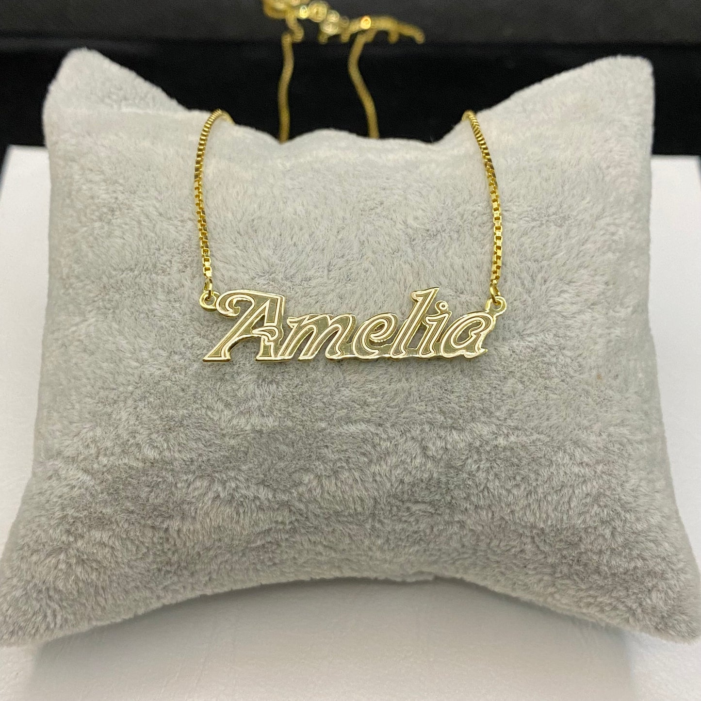 14K Solid Gold Bold Custom Name Necklace with Optional Laser Lines