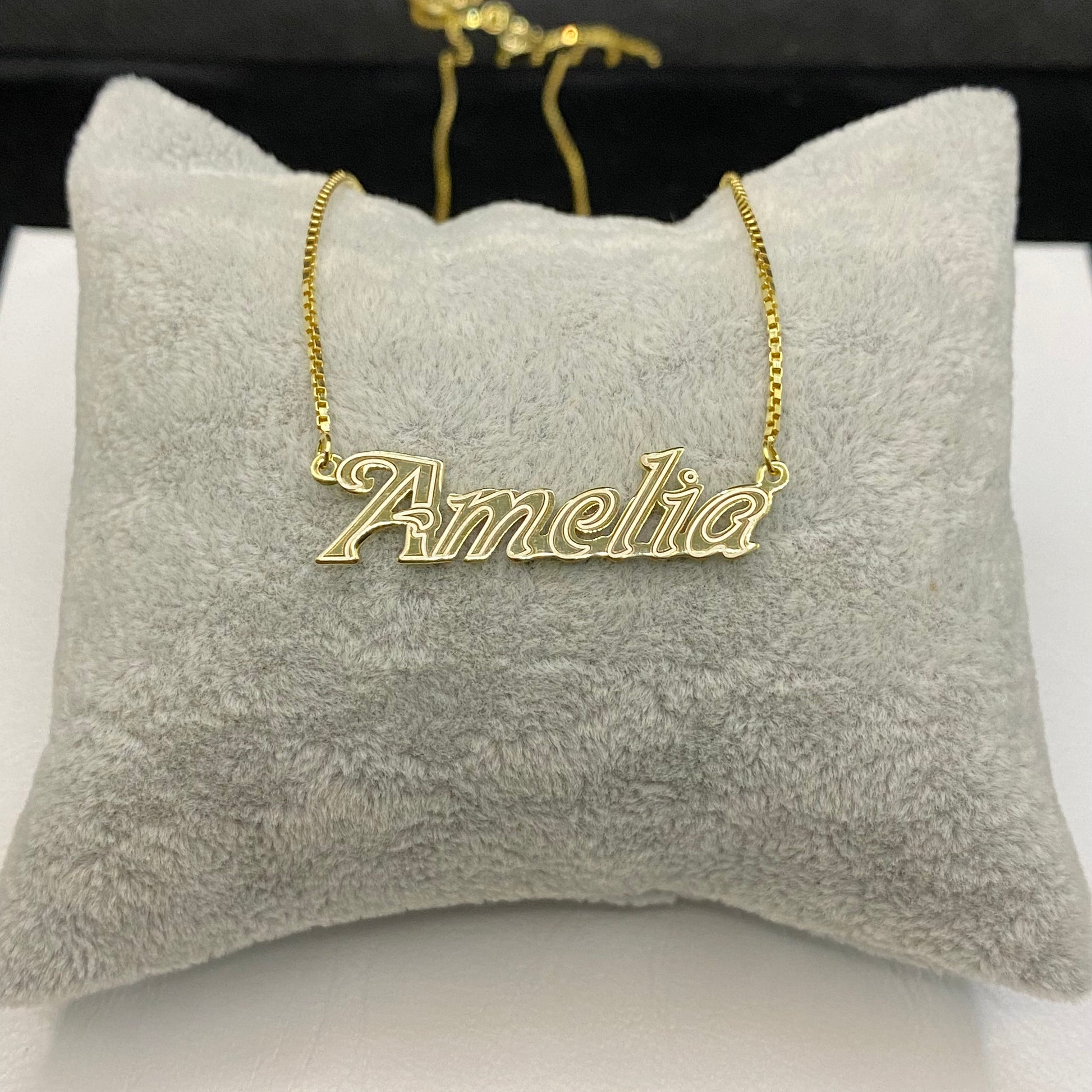 14K Solid Gold Bold Custom Name Necklace with Optional Laser Lines
