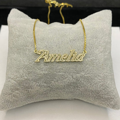 14K Solid Gold Bold Custom Name Necklace with Optional Laser Lines