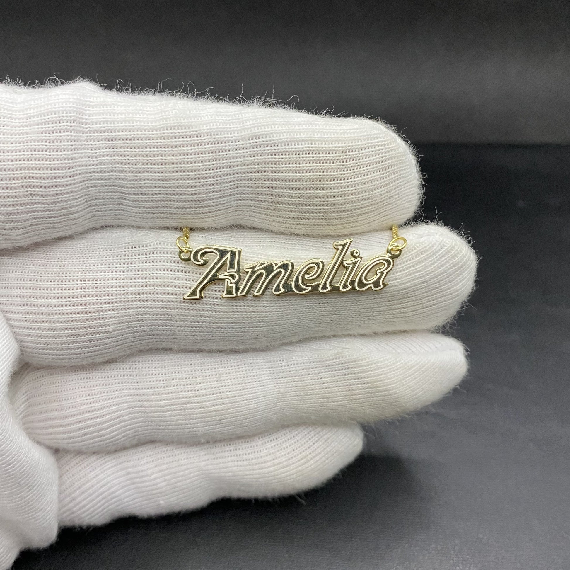 14K Solid Gold Bold Custom Name Necklace with Optional Laser Lines